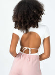 back view of model wearing Princess Polly Montrose Bodysuit White Short Sleeves V-Neck 