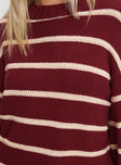 product Princess Polly Read Your Mind Knit Sweater Maroon Stripe 