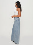 side view of model wearing Princess Polly Toby Low Ultra Baggy Jean Light Wash Mid Rise 