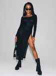 Front view of model wearing  front Princess Polly High Neck  Coltan Long Sleeve Maxi Dress Black