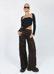 Front view of model wearing  front Princess Polly  Motel Saul Trouser Dark Brown