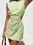 Front view of model wearing  front Princess Polly Crew Neck  Mayzie Mini Dress Green