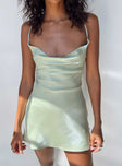 Front view of model wearing  front Princess Polly Cowl Neck  Celena Mini Dress Green