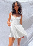 Front view of model wearing  front Princess Polly Sweetheart Neckline Sweetheart Neckline  Ryrie Mini Dress White