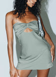 Front view of model wearing  front Princess Polly Asymmetric Neckline  Shellie Mini Dress Green