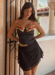 Front view of model wearing  front Princess Polly Sleeveless Cowl  Enchante To Meet You Top Black