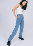 back view of model wearing Princess Polly Marian Mid Rise Jeans Denim Mid Rise 