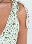 Front view of model wearing  front Princess Polly Asymmetric Neckline  Nellie Tie Shoulder Mini Dress Green Floral