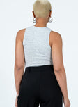 back view of model wearing Princess Polly Duval Bodysuit Light Grey Sleeveless Crew Neck 