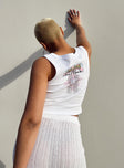 back view of model wearing Princess Polly Def Leppard USA 1983 Tour Cropped Tank White Sleeveless Crew Neck 