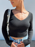 Front view of model wearing  front Princess Polly Full Sleeves Scoop Neck  Meier Long Sleeve Top Black