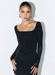 Front view of model wearing  front Princess Polly Full Sleeves Square Neck  Costello Long Sleeve Top Black