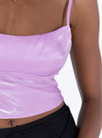 Front view of model wearing  front Princess Polly Sleeveless Square Neck  Bellbrook Top Lilac