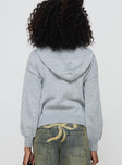 back view of model wearing Princess Polly Morrigan Zip Up Hooded Sweater Grey Marle 