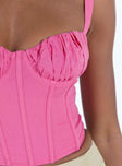 Front view of model wearing  front Princess Polly Sleeveless Square Neck  Shadbolt Top Pink