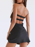 back view of model wearing Princess Polly Shellie Mini Dress Black Lower Impact Sweetheart Neckline 