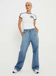 Front view of model wearing  front Princess Polly High Waisted  Maves Denim Drawstring Pants Mid Wash