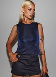 Front view of model wearing  front Princess Polly Sleeveless High Neck  Uzo Top Navy