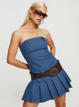 product Princess Polly Asymmetric Neckline  Lissa Strapless Denim Mini Dress Dark Blue