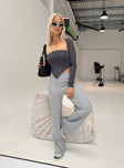 Front view of model wearing  front Princess Polly High Waisted Pants  Montana Knit Pants Grey Marle