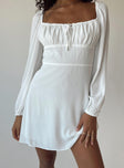 Front view of model wearing  front Princess Polly Square Neck  Elvira Mini Dress White