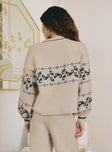 back view of model wearing Princess Polly Alpine Sweater Cream / Blue 