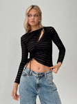 Front view of model wearing  front Princess Polly Full Sleeves Square Neck  Carisha Top Black