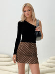 Front view of model wearing  front Selby Mini Skirt Brown Polka Dot Princess Polly  Mini Skirts 