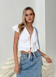 Front view of model wearing  front Princess Polly Sleeveless V-Neck  Huddon Top White