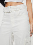 Front view of model wearing  front Princess Polly  Aidane Cord Cargo Pants White