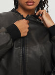 Flaxie Faux Leather Bomber Jacket Black