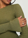 Osment Long Sleeve Knit Mini Dress Olive