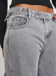 Front view of model wearing  front Princess Polly Mid Rise  Scheana Low Rise Jeans Steel Grey