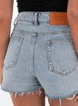 Front view of model wearing  front Laurena Denim Shorts Petite Princess Polly High Waisted Shorts 