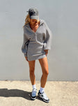 Front view of model wearing  front Princess Polly High Neck  Quinten Sweater Mini Dress Grey