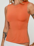 back view of model wearing Princess Polly Uzo Top Orange Sleeveless Crew Neck 