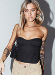 front view of model wearing Princess Polly Davina Top Black Sleeveless Sweetheart 