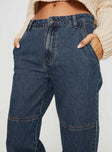 Front view of model wearing  front Princess Polly High Waisted  Freedom Jeans Blue Denim