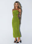 Front view of model wearing  front Princess Polly Asymmetric Neckline  Milpera Maxi Dress Green