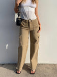 Front view of model wearing  front Princess Polly High Waisted  Dust Dancing Cargo Pant Camel