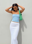 Front view of model wearing  front Princess Polly Sleeveless Square Neck  Cecile Strapless Top Blue