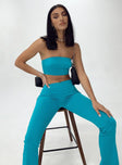 Front view of model wearing  front Princess Polly Sleeveless Sweetheart  Motel Danela Top Tailoring Azure Blue