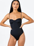 front view of model wearing Princess Polly Sudol Bodysuit Black Sleeveless Sweetheart 