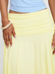 back view of model wearing Princess Polly Symphonia Asymmetrical Midi Skirt Butter Yellow Midi Skirts 