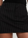 Ember Low Waist Mini Skirt Black Pinstripe