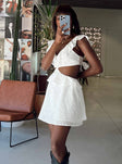 Front view of model wearing  front Princess Polly Square Neck  Wrenley Mini Dress White