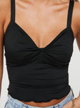 back view of model wearing Princess Polly Greyer Top Black Sleeveless Plunger 