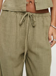 Olive Linen pants Relaxed fit, elasticated drawstring waist