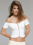 product Princess Polly Short Sleeves Square Neck  Posner Off The Shoulder Top Ivory