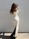 Front view of model wearing  front Princess Polly High Neck  Louden Off The Shoulder Maxi Dress Cream